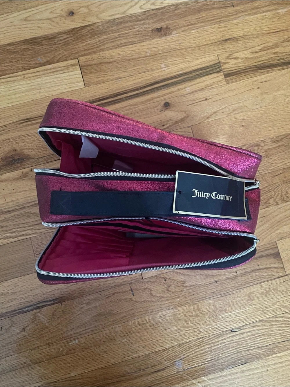Juicy Couture Hot Pink Glitter Cosmetic Pouch with Logo
